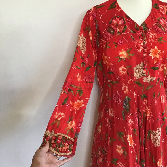 Susan by Sangeeta Women Elegant Flowing Red Floral Maxi Dress M - Picture 4 of 15